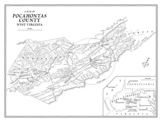 Uma ilustração do mapa do condado de Pocahontas, Virgínia Ocidental