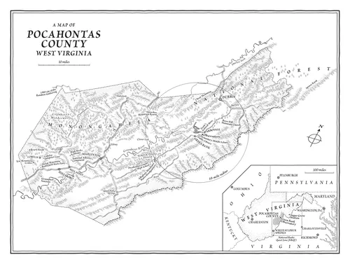 A map illustration of Pocahontas County, West Virginia