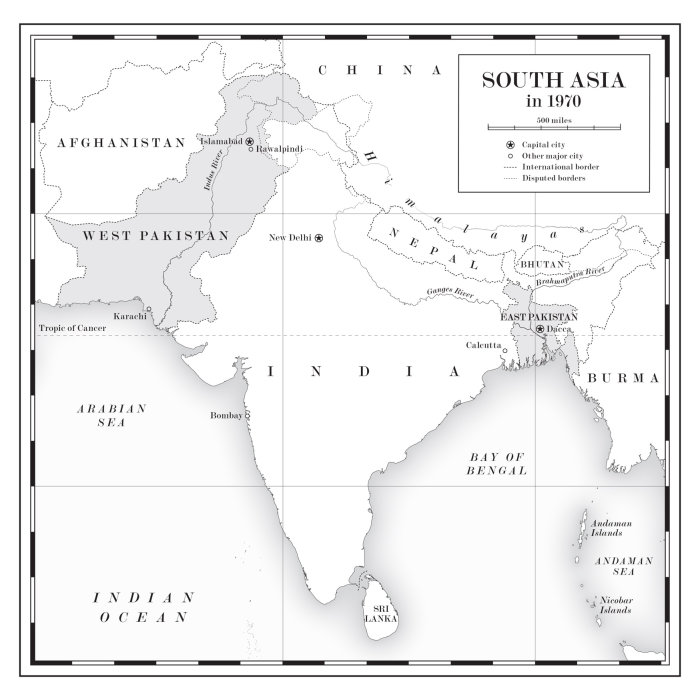 Mapa do sul da Ásia de 1970 desenhado por Mike Hall