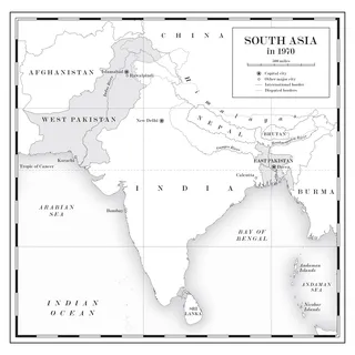 1970 South Asia map drawn by Mike Hall