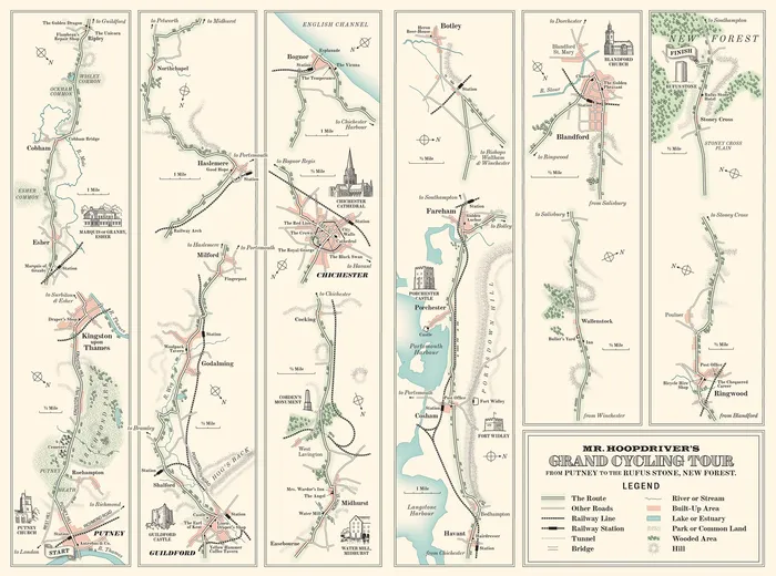 Hall depicts Mr. Hoopdriver's Grand Cycling Tour