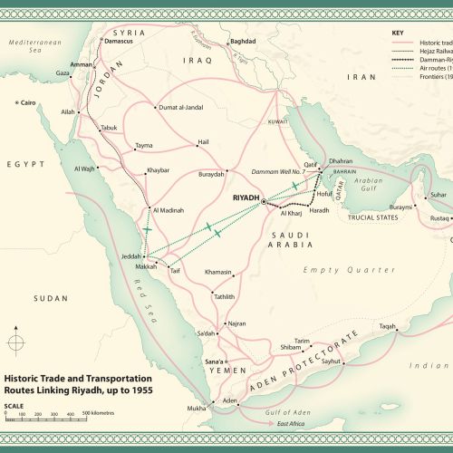 Transportation routes map linking Riyadh in 1995