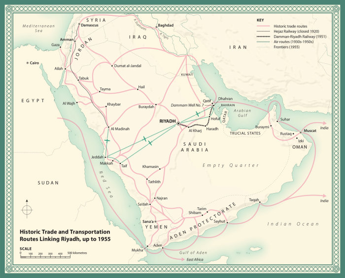 Mapa de rotas de transporte ligando Riad em 1995