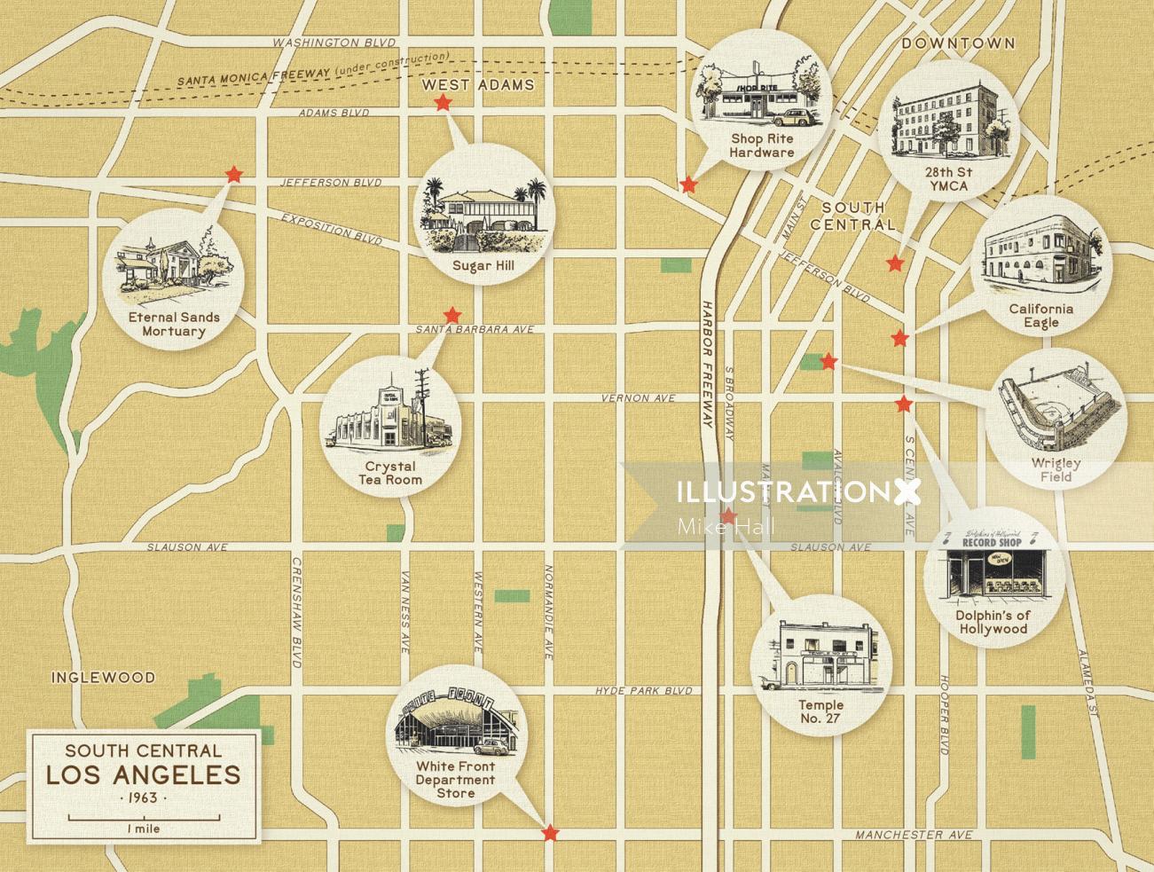 1963 年のサウス セントラル ロサンゼルスの地図デザイン