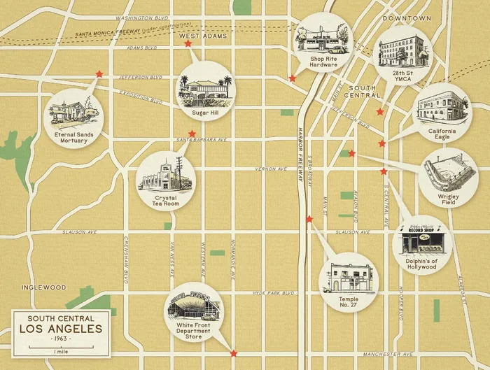 Desenho do mapa do centro-sul de Los Angeles em 1963