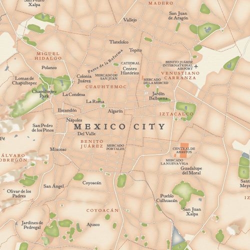 Illustration of a city map of Mexico by Mike Hall