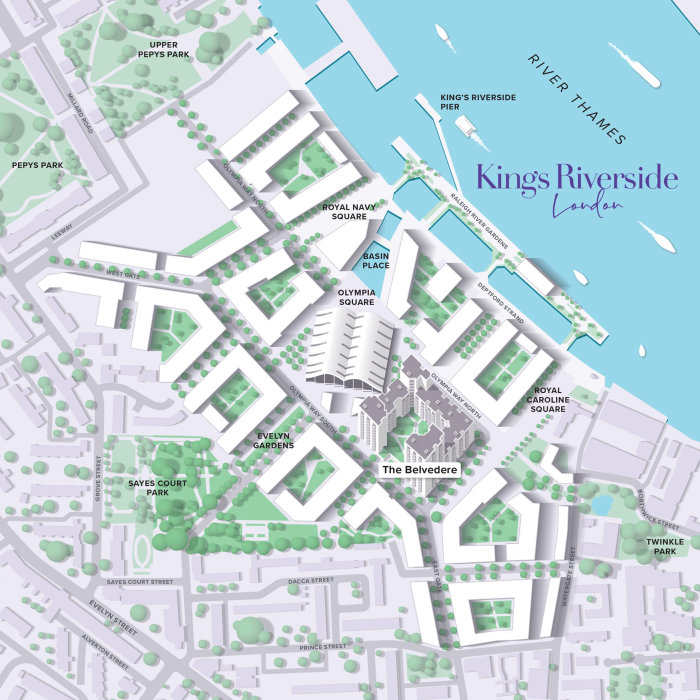 Desenho técnico do mapa de Kings Riverside, Londres