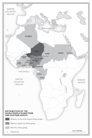 Mapa mostrando a devastação do povo Hausa na África Ocidental e Oriental