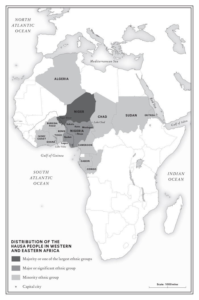 Mapa mostrando a devastação do povo Hausa da África Ocidental e Oriental