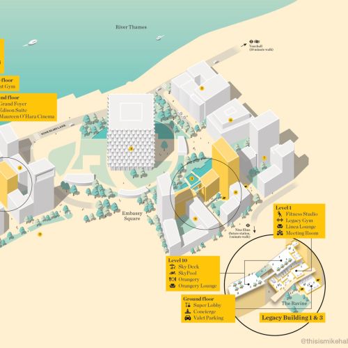 Map illustration of Embassy Gardens, London 