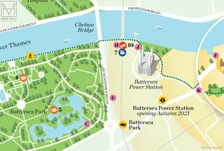 Detailed illustrated map of Battersea area in London