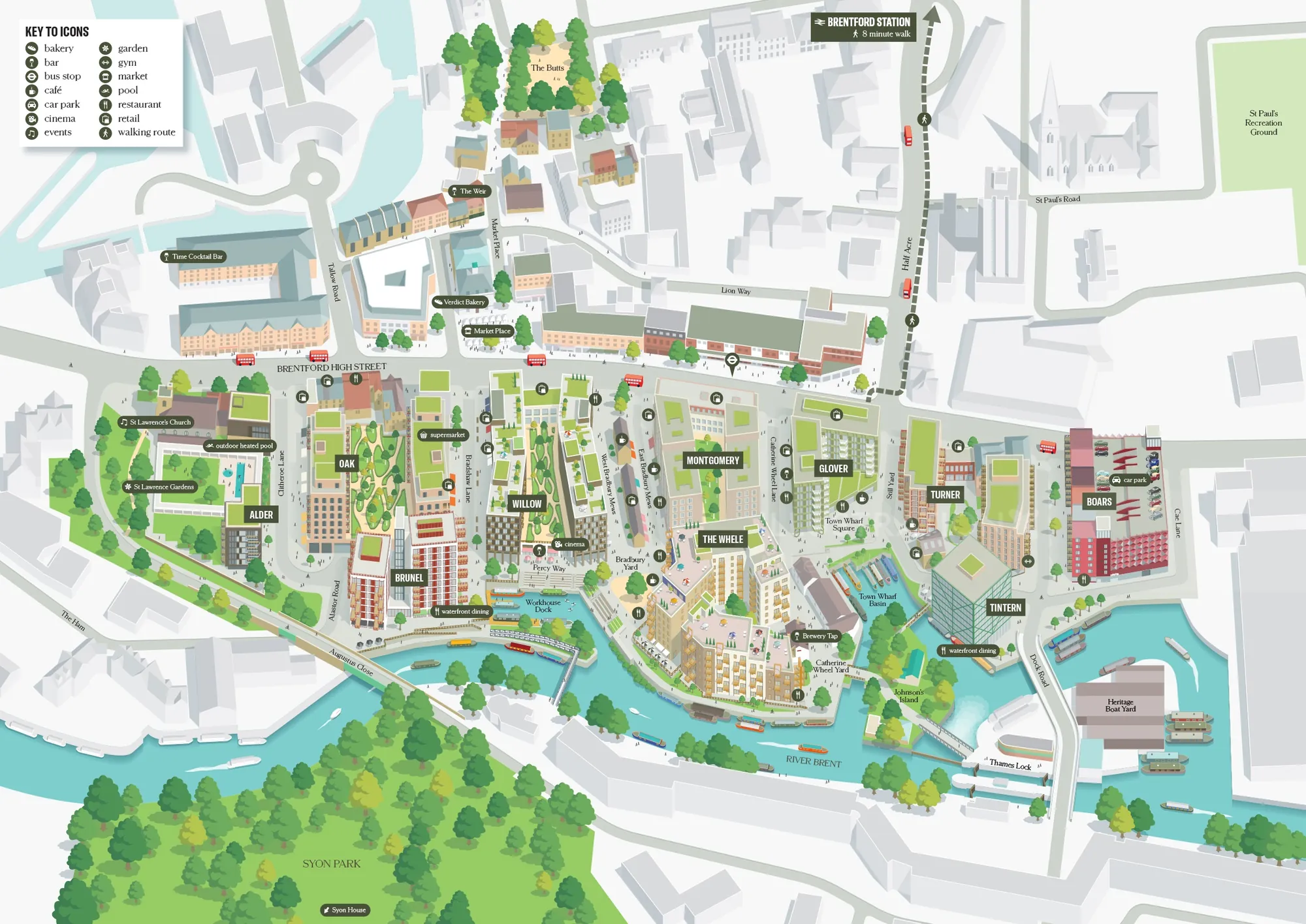 Urban design map showing community planning and green areas