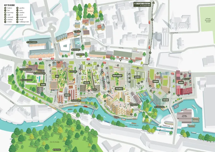 Urban design map showing community planning and green areas