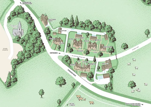 Residential development illustrated map in Mike Hall style