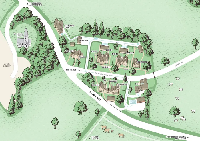 Residential development illustrated map in Mike Hall style