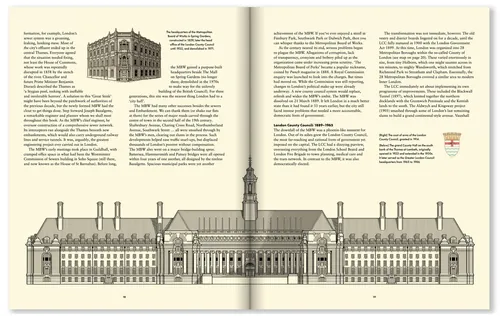 Architectural blueprint and historical details of a large institutional building.