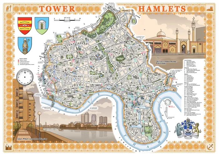 mapa ilustrado de Tower Hamlets, Londres