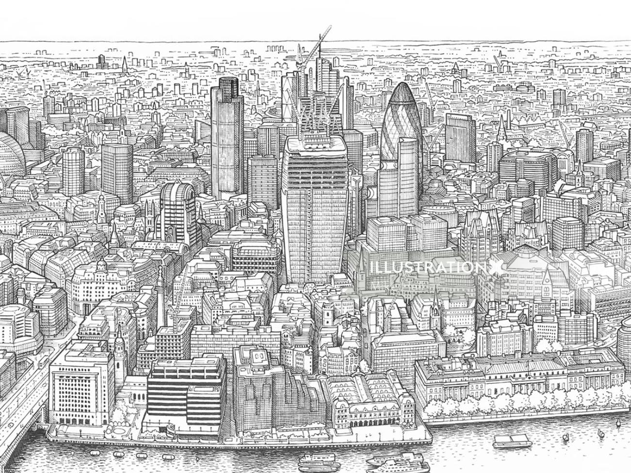 ロンドンのパノラマのイラスト地図