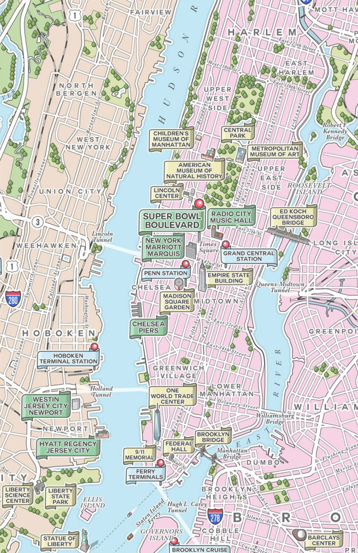 Nova York e North Jersey mapa ilustrado