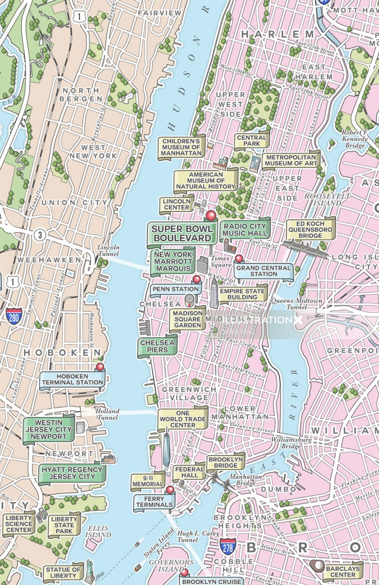 Mapa ilustrado de Nueva York y North Jersey