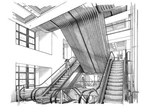 Escaliers mécaniques du hall d&#39;entrée de la rue Harrods Basil