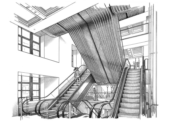 Harrods Basil Street entrance hall escalators