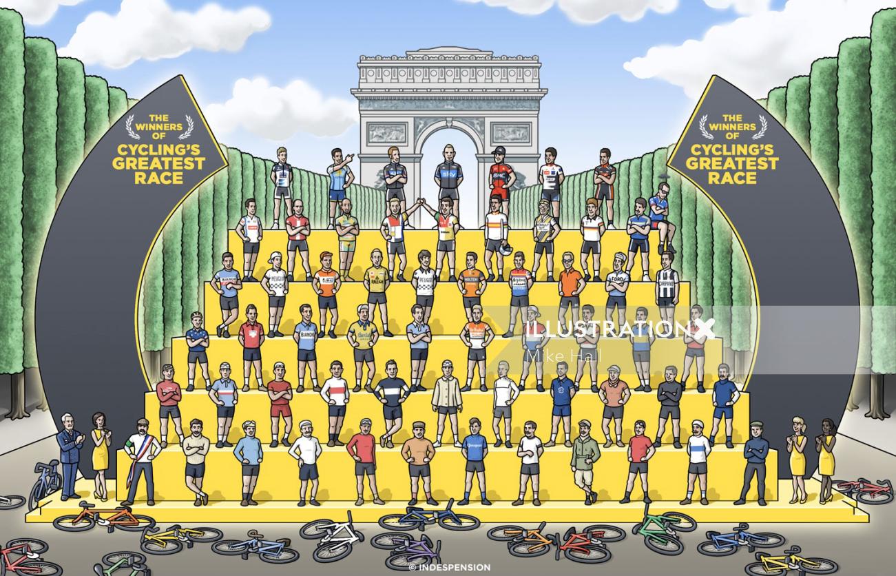 Ilustración de los ganadores del Tour de Francia