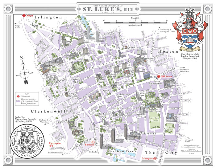 Ilustração do mapa da rua St. Lukes em Londres