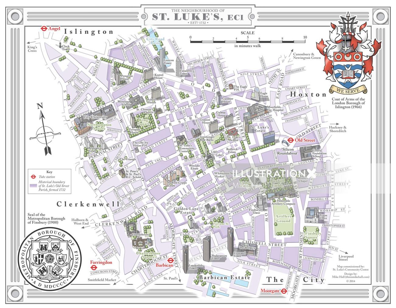 Ilustración del mapa de la calle St. Lukes en Londres