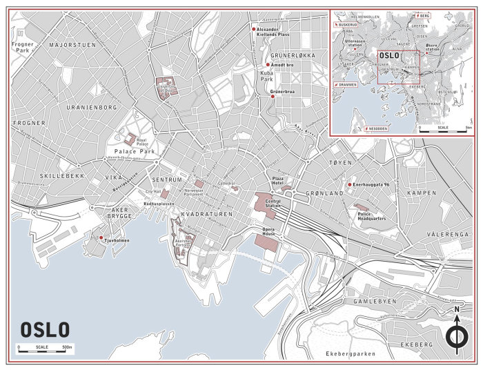 奥斯陆市的插图的地图