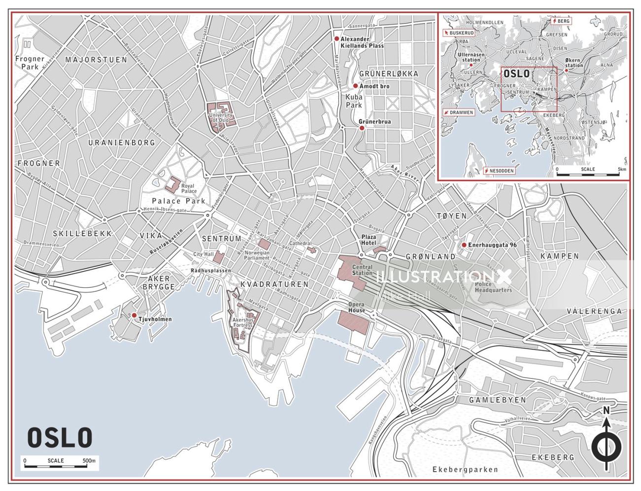 Mapa ilustrado de la ciudad de Oslo