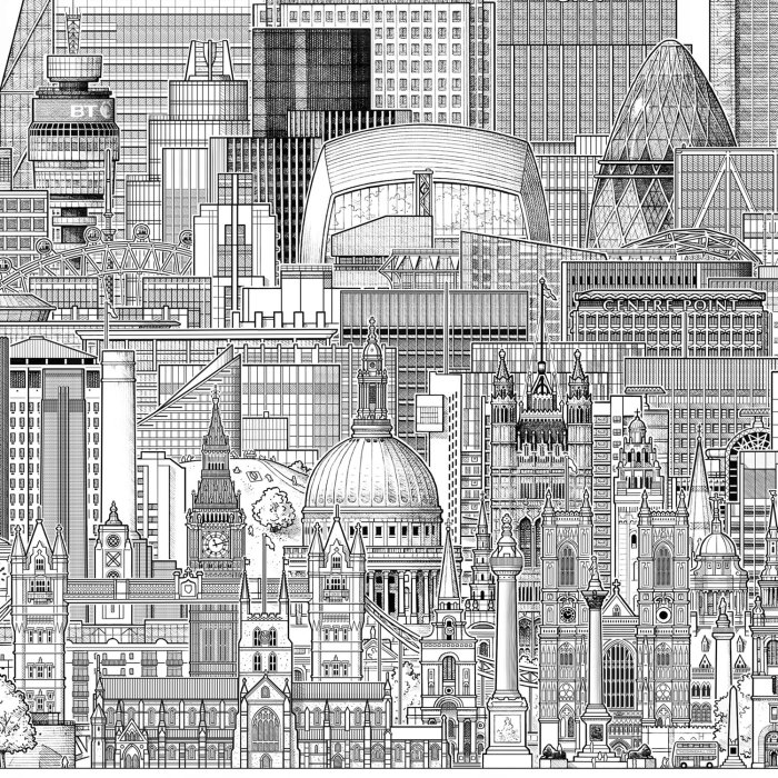 Ilustração de edifícios de Londres por Mike hall