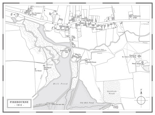 Mapa desenhado de mão da vila de Fishbourne