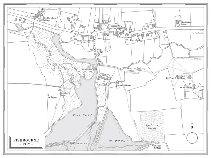 Mapa desenhado à mão da vila de Fishbourne