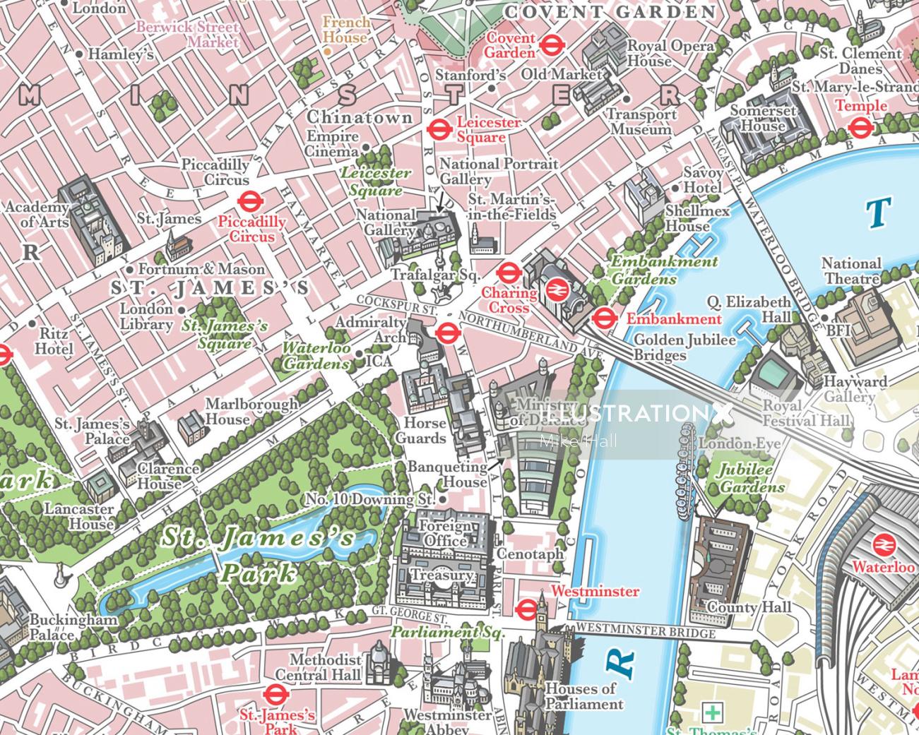 ロンドン中心部の地図イラスト