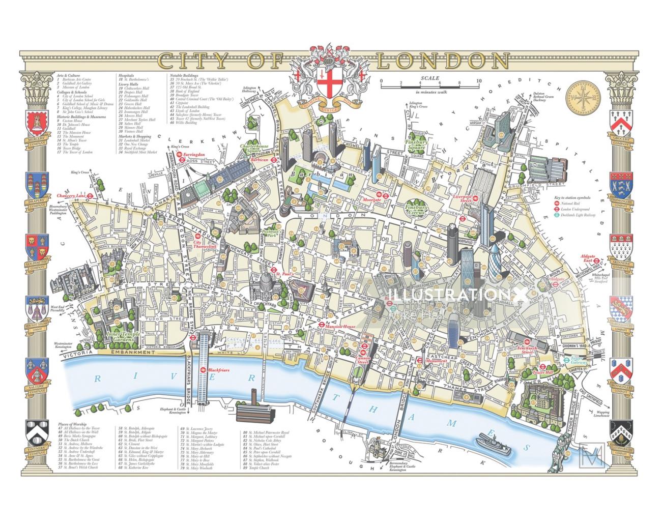 City Of London Boundary City Of London Illustrated Map | Illustration By Mike Hall