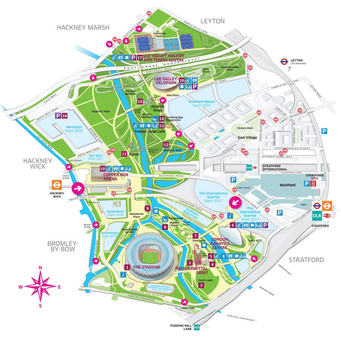 Ilustração do mapa do parque olímpico da rainha Elizabeth