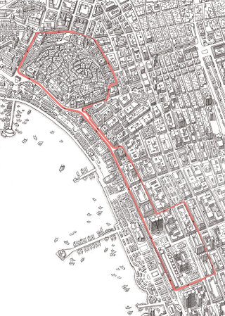 Projeto de mapa de circuito em preto e branco da rua Baku F1 