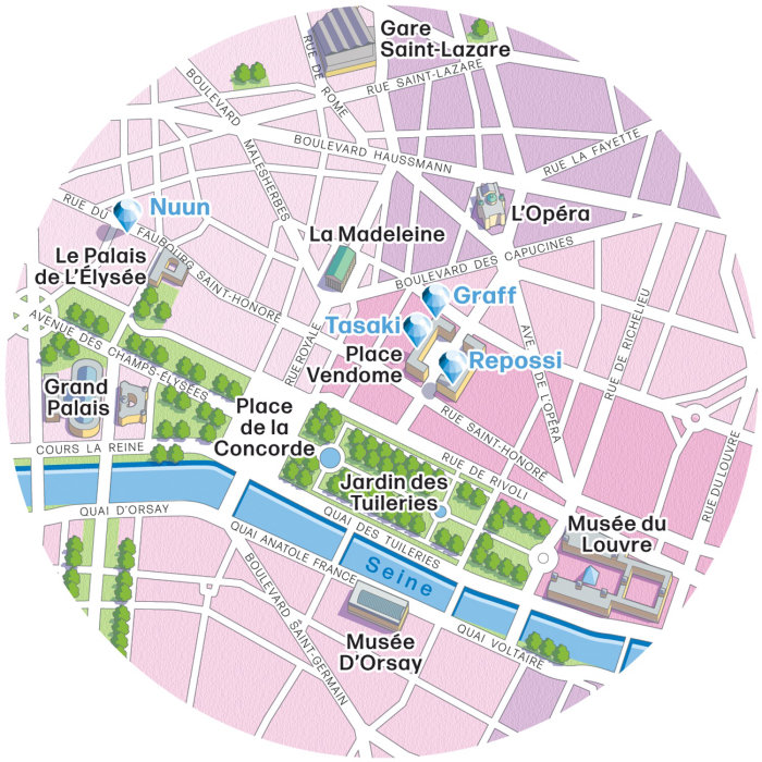 Mapa ilustrado das boutiques de Paris