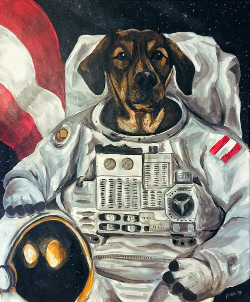 Ilustração conceitual de cachorro astronauta