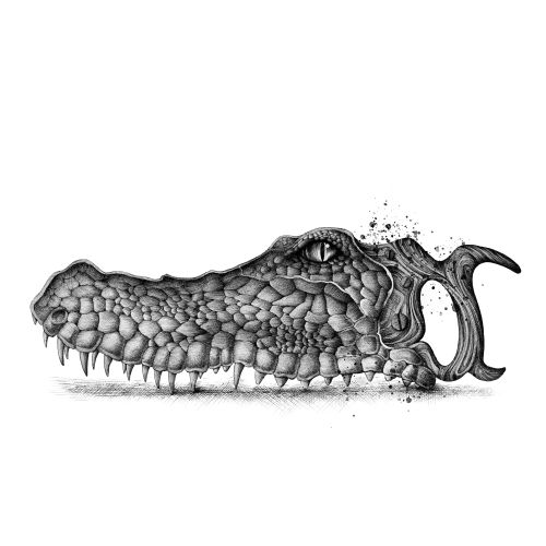 Illustration of hand saw resembling a crocodile