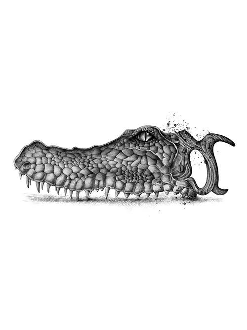 Illustration of hand saw resembling a crocodile