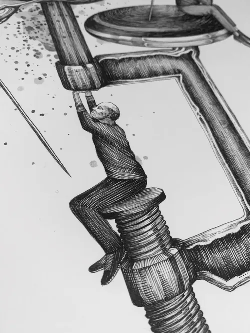 Concep artwork showing human figure on large valve