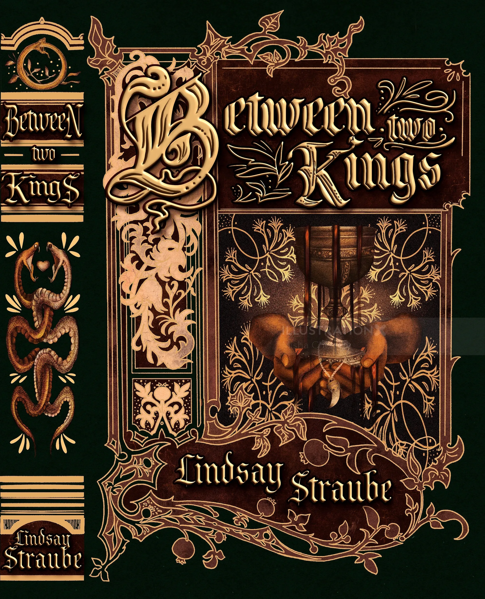 Ornate book jacket lettering by Misha Chernov for Lindsay Straube