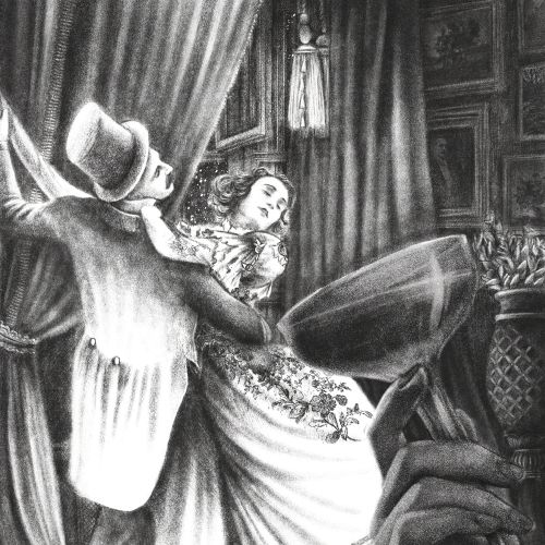 Misha Chernov illustration of a dancing couple in formal dress