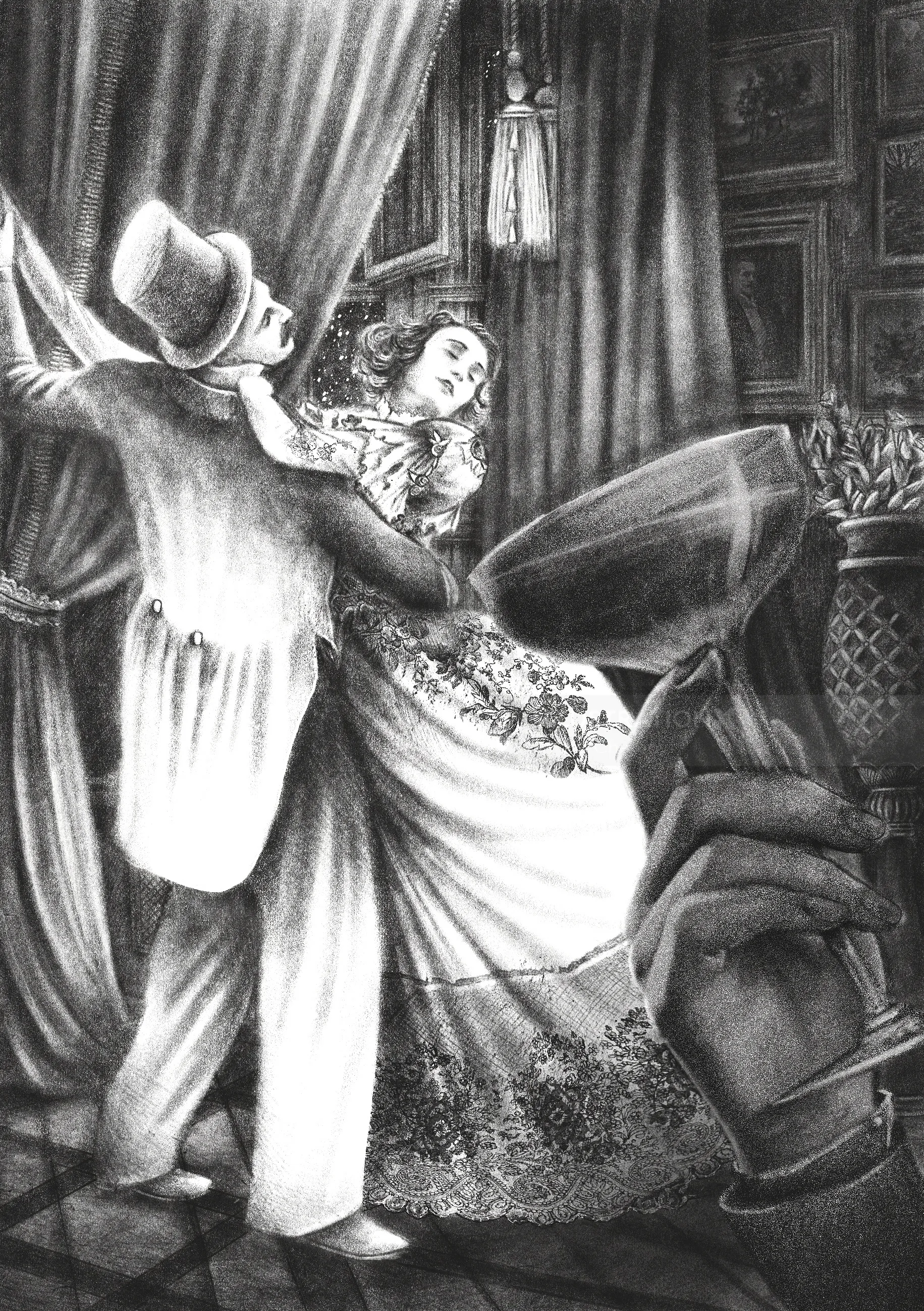 Misha Chernov illustration of a dancing couple in formal dress
