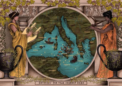 Misha Chernov's illustrated map of Odysseus's ten-year journey home