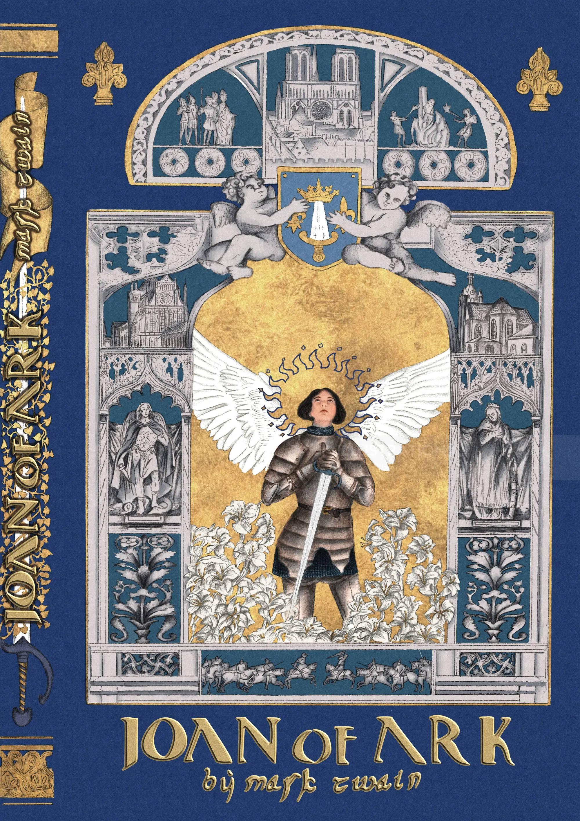 Misha Chernov's ornate Joan of Arc book cover by Mark Twain