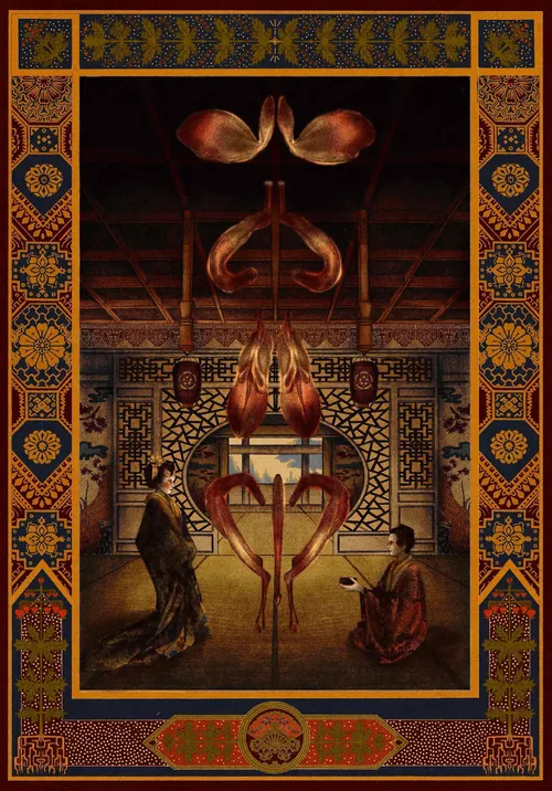 Ornate botanical fantasy interior illustration by Misha Chernov