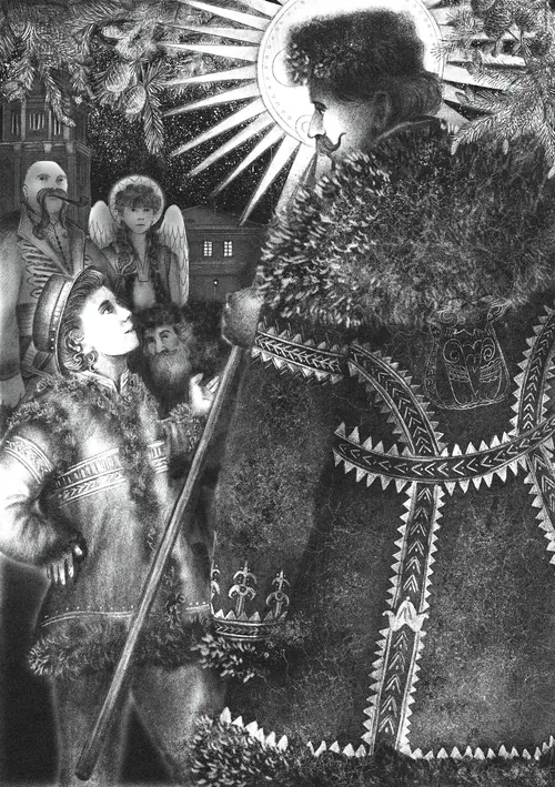Misha Chernov illustration of a mystical forest gathering